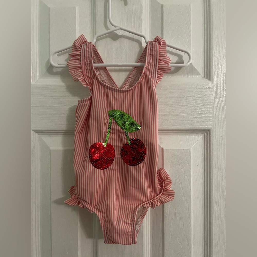 Striped Cherry Sequin Swimsuit